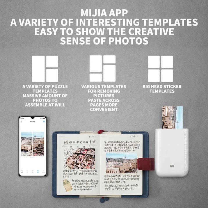 AR Printer 300Dpi Portable Photo Mini Pocket with DIY Share 500Mah Picture Printer Pocket Printer Work with Mihome APP